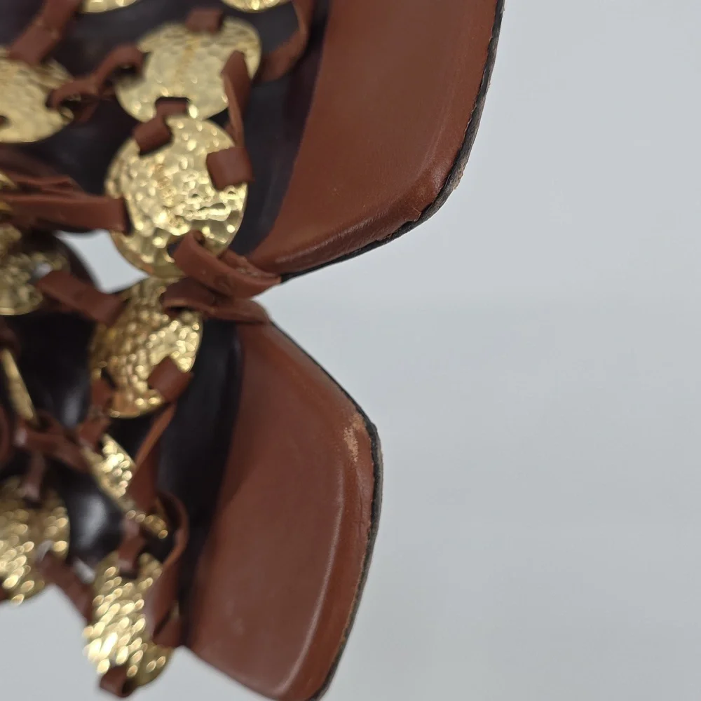STAUD Pucky Brown And Gold Heeled Sandals Size 38